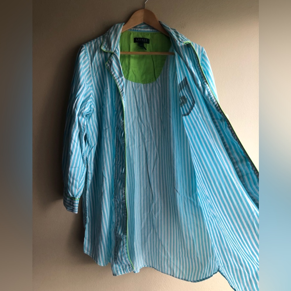 Lauren Ralph Lauren Blue Striped Button Up Women’s Shirt Size XL - Picture 5 of 10
